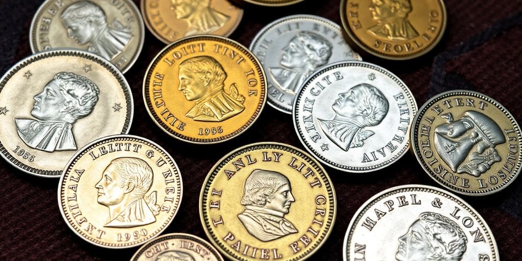 Différentes pièces de Napoléon sur une surface riche.
