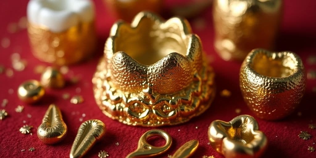 Assortiment d'or dentaire sur un fond de velours.