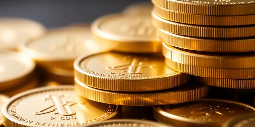 Des pièces d'or brillantes empilées.