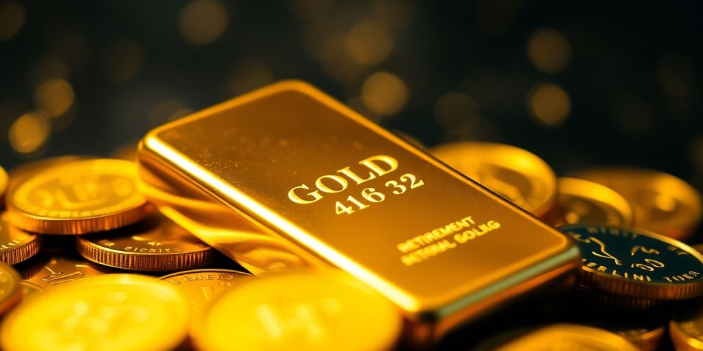 Barre d'or et pièces de monnaie brillantes.