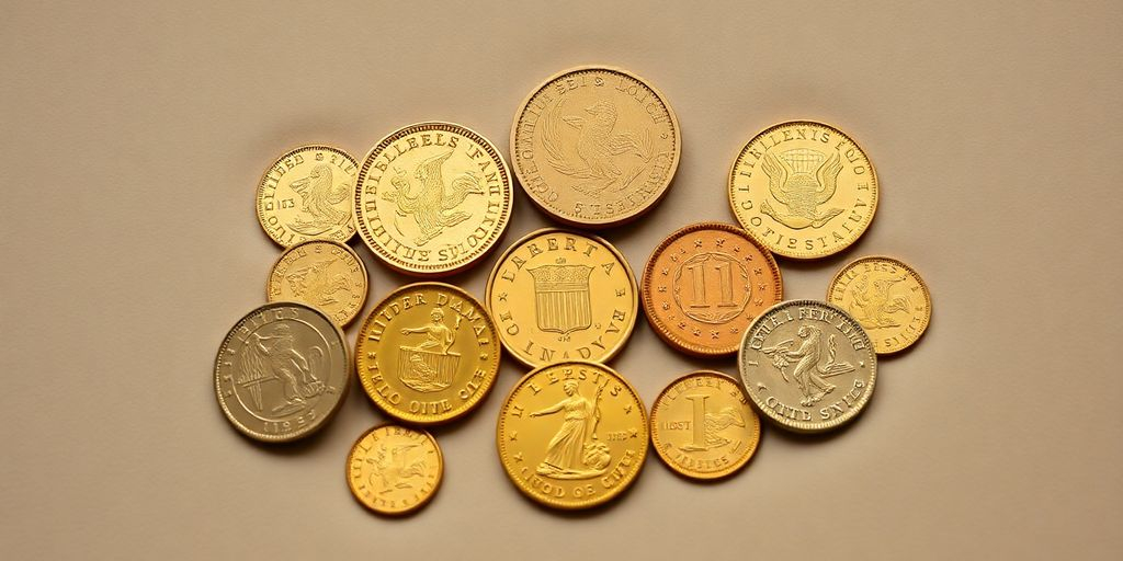 Collection de pièces d'or rares sur un fond de velours.