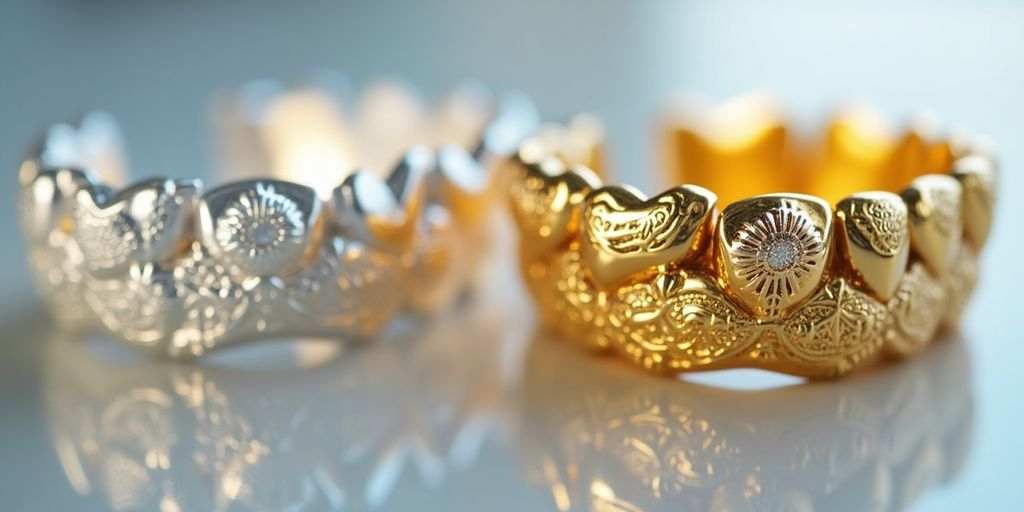 Couronnes dentaires en matériaux précieux, or et argent.