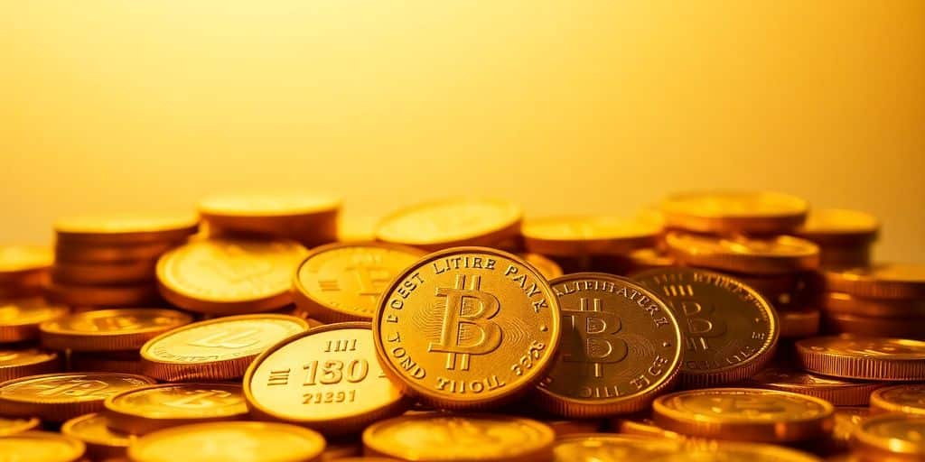 Pièces d'or brillantes sur fond doux.