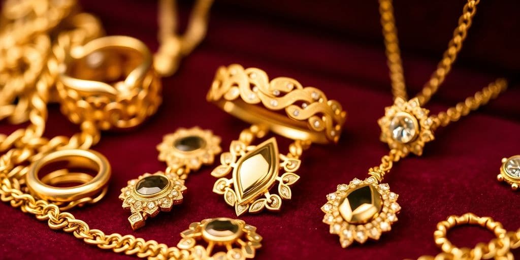 Bijoux en or sur fond de velours.