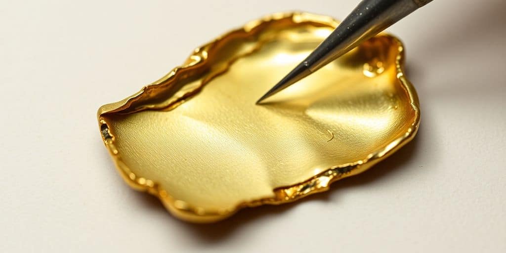Restauration d'une pièce d'or endommagée avec des outils.