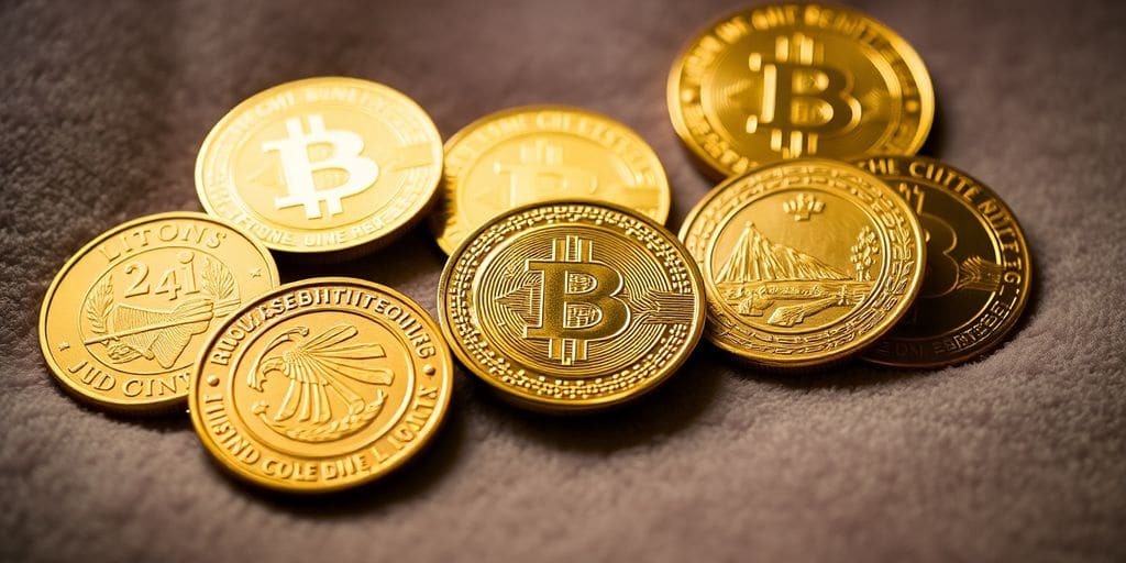 Des pièces d'or de collection sur un fond en velours.