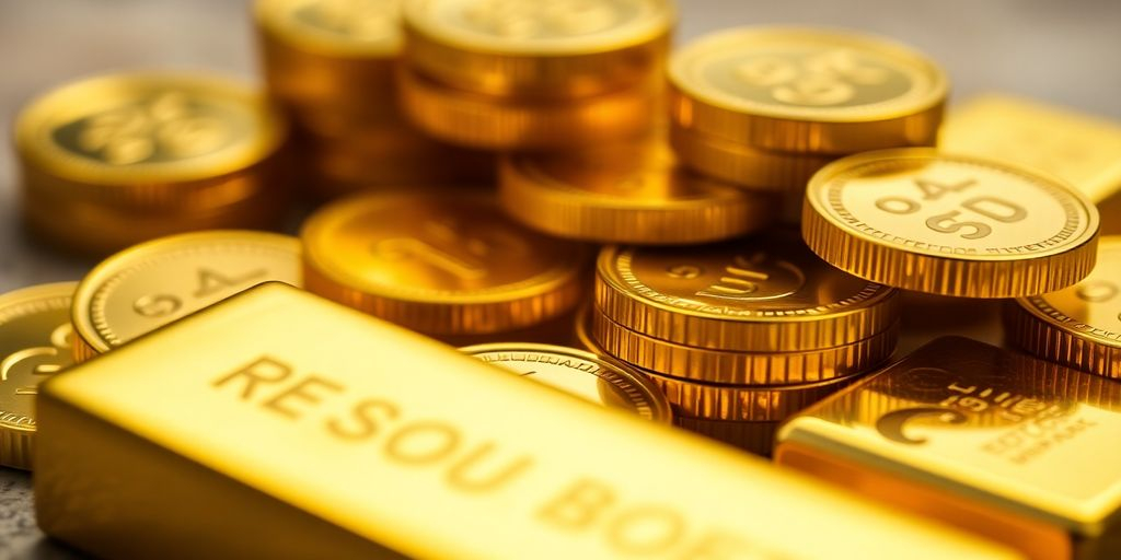 Pièces et lingots d'or brillants en gros plan.