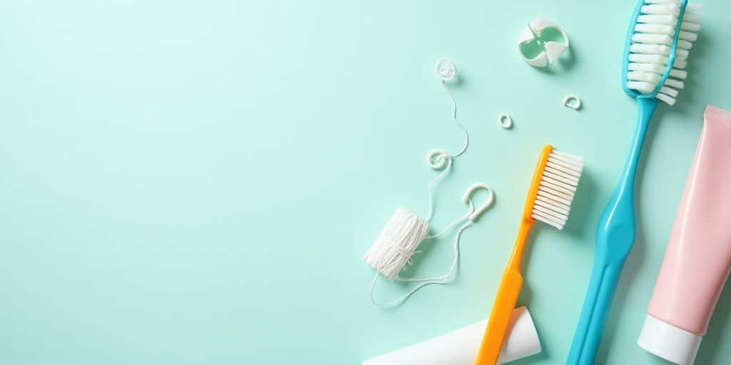 Produits dentaires recyclables comme brosses et tubes.