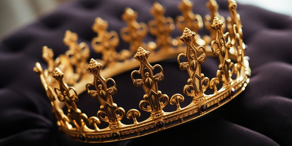 Couronne en or étincelante sur un coussin en velours.