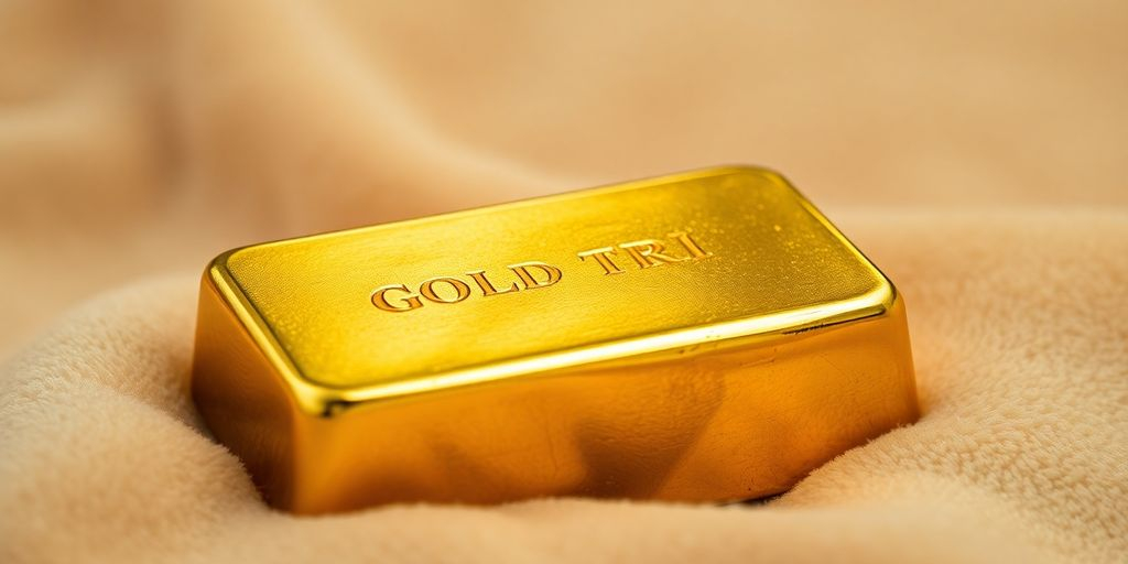 Lingot d'or sur un tissu en velours.