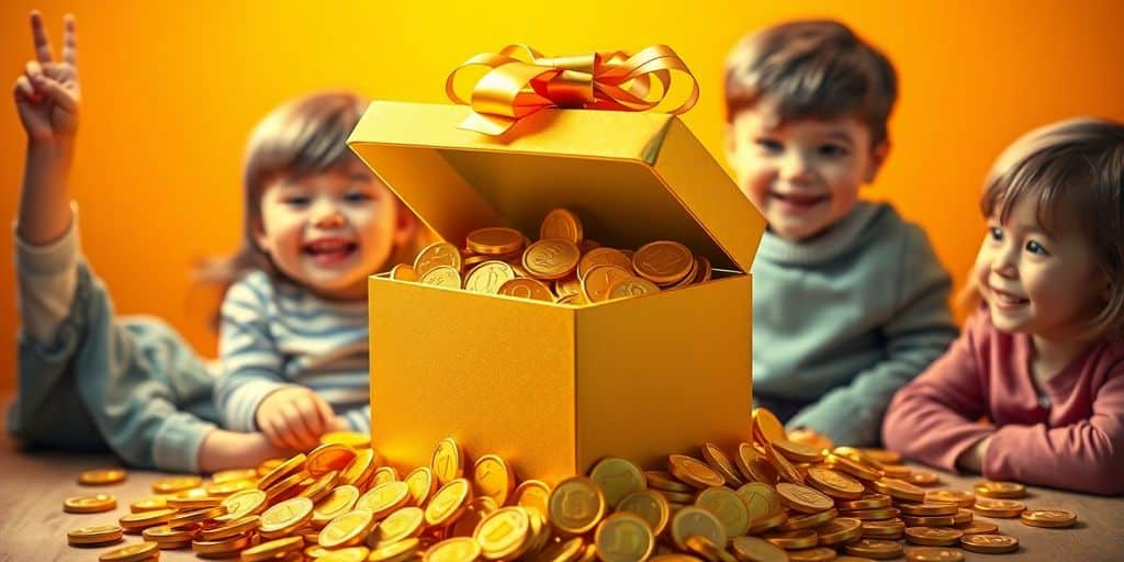 Un coffret cadeau doré avec des pièces d'or.