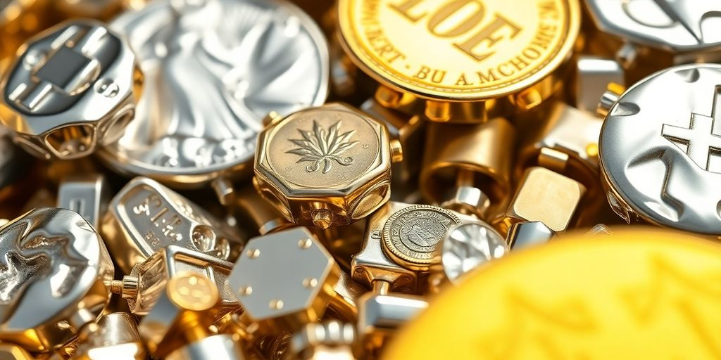 Métaux précieux brillants sur un fond neutre.