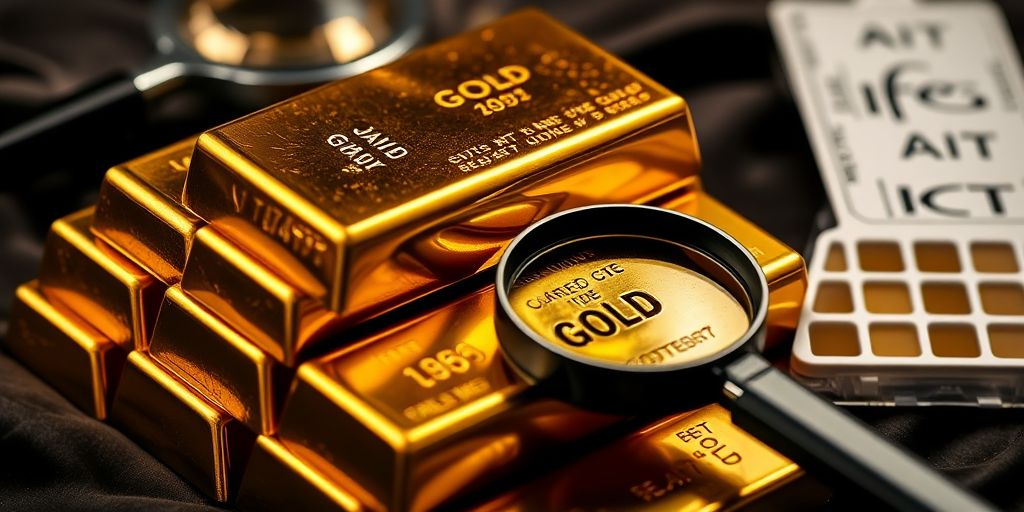 Des barres d'or brillantes sur un fond sombre.