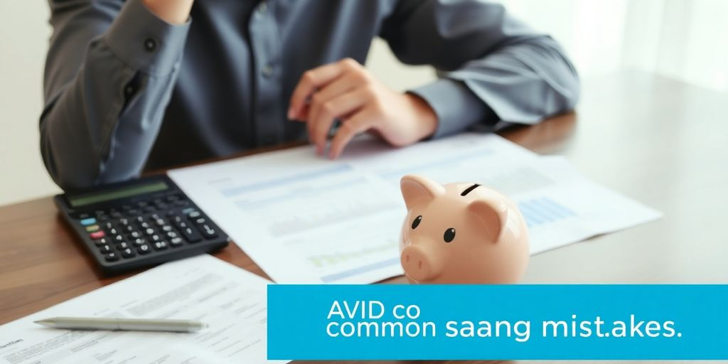 Person examinant des documents financiers avec une tirelire.