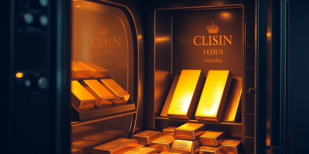 Un coffre-fort rempli de lingots d'or brillants.