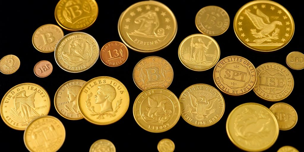 Collection de pièces d'or anciennes sur fond sombre.
