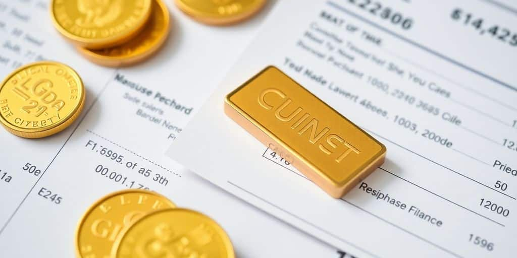 Pièces et lingots d'or avec factures d'achat.