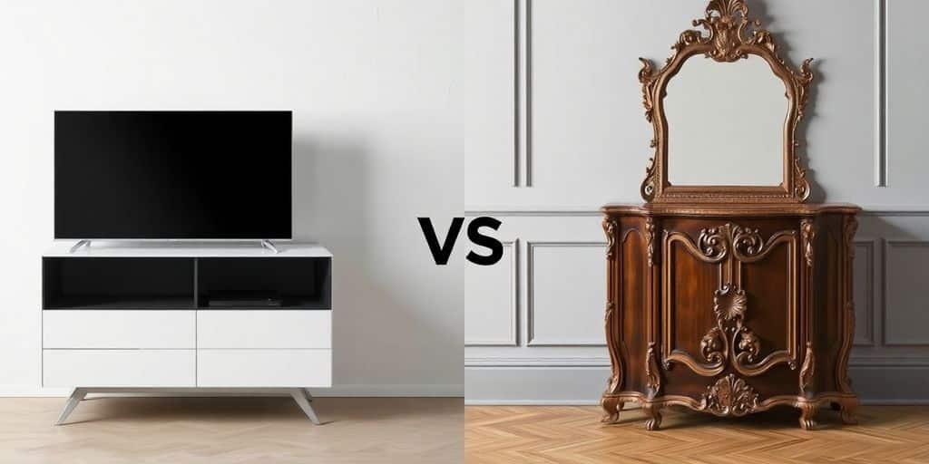 Comparaison entre mobilier moderne et ancien.