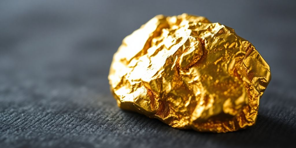 Un gros plan d'un nugget d'or sur un velours.