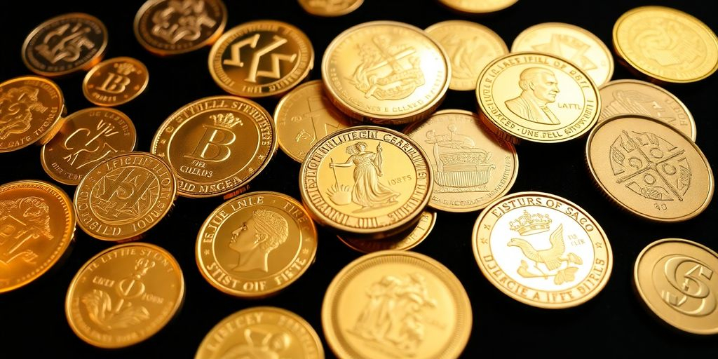 Collection de pièces d'or sur une surface en velours.