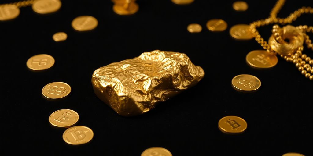 Un lingot d'or et des pièces sur velours noir.