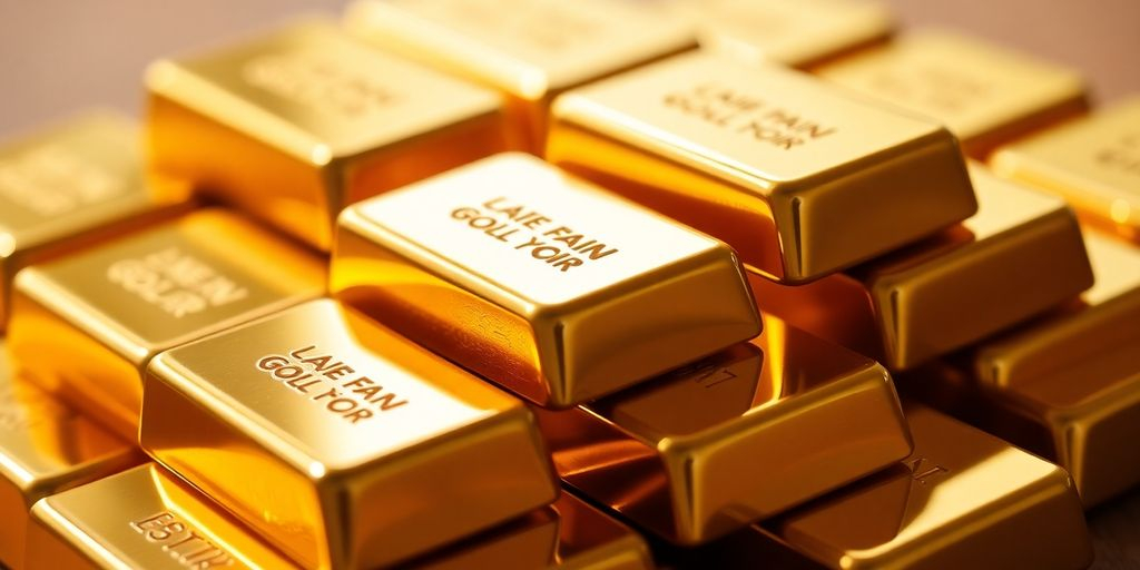 Lingots d'or brillants empilés soigneusement.