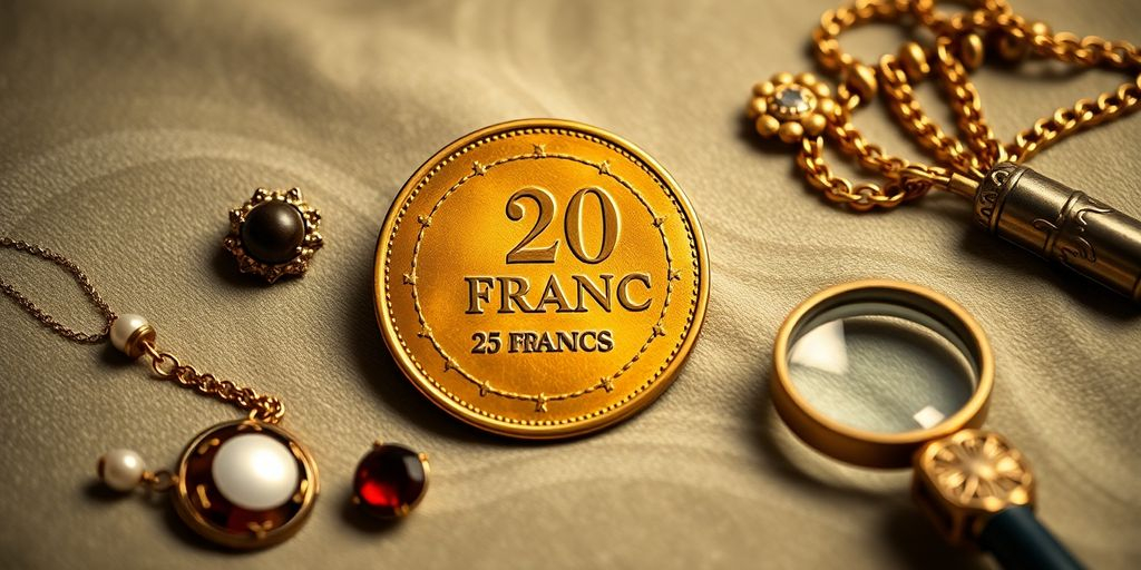 Pièce de 20 francs or sur fond velours élégant.