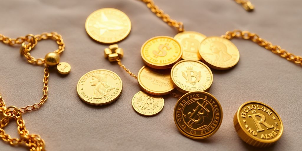 Collection de bijoux et pièces d'or sur velours.