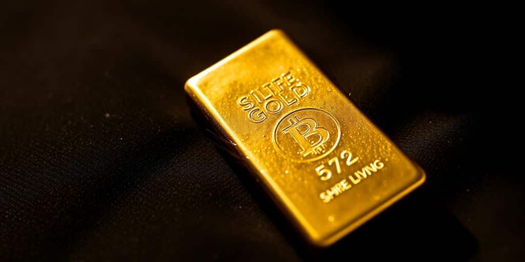 Un lingot d'or sur un tissu en velours sombre.