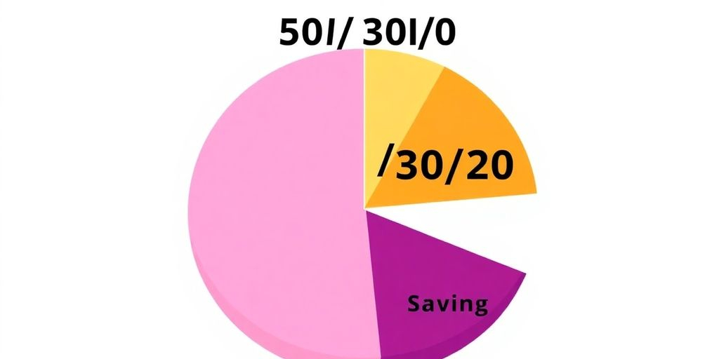 Diagramme de budget 50/30/20 avec sections colorées.