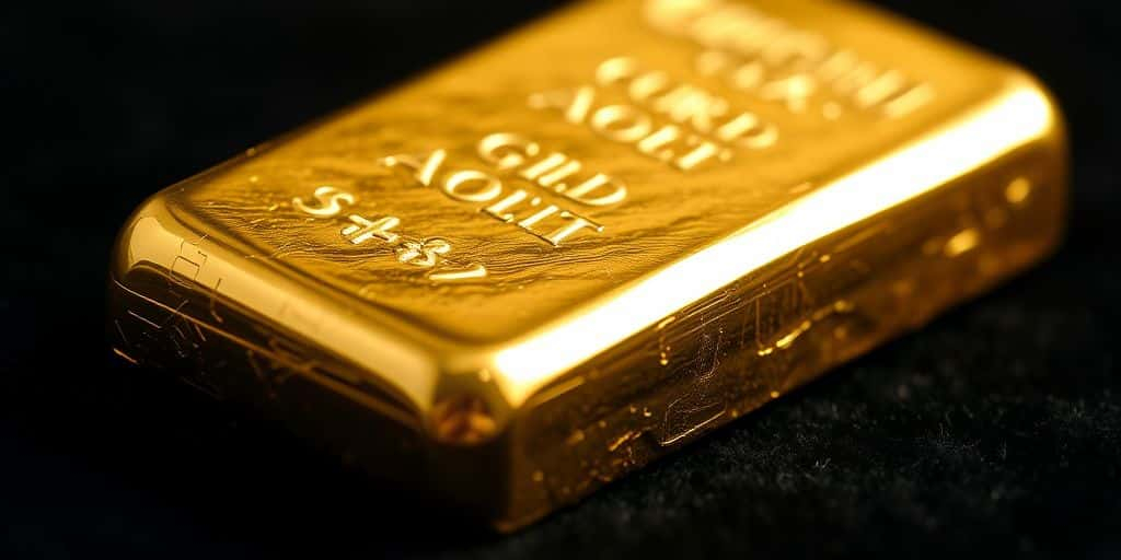 Lingot d'or sur une surface en velours sombre.