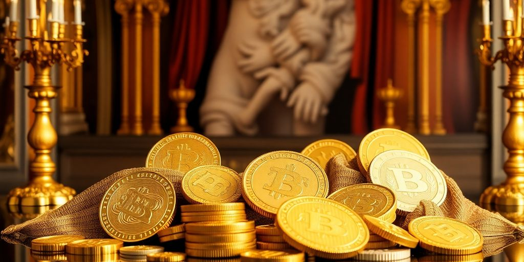 Pièces d'or brillantes sur un fond luxueux.