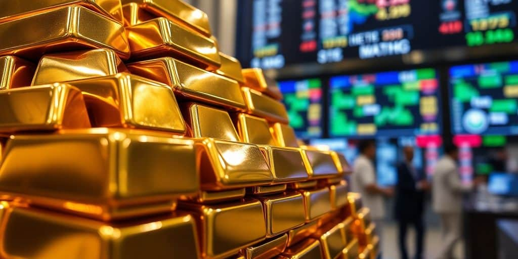Des lingots d'or empilés sur un fond flou.