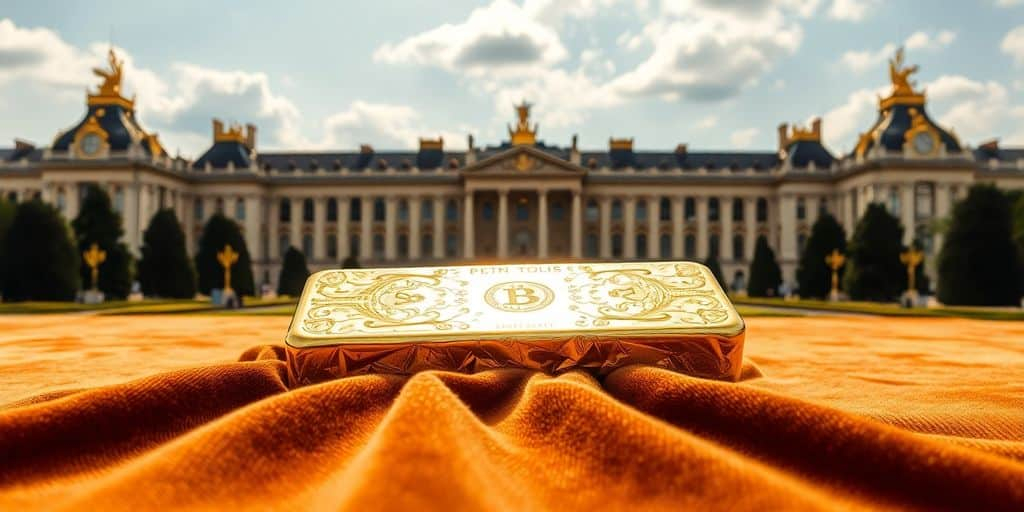 Lingot d'or sur un fond du Palais de Versailles.