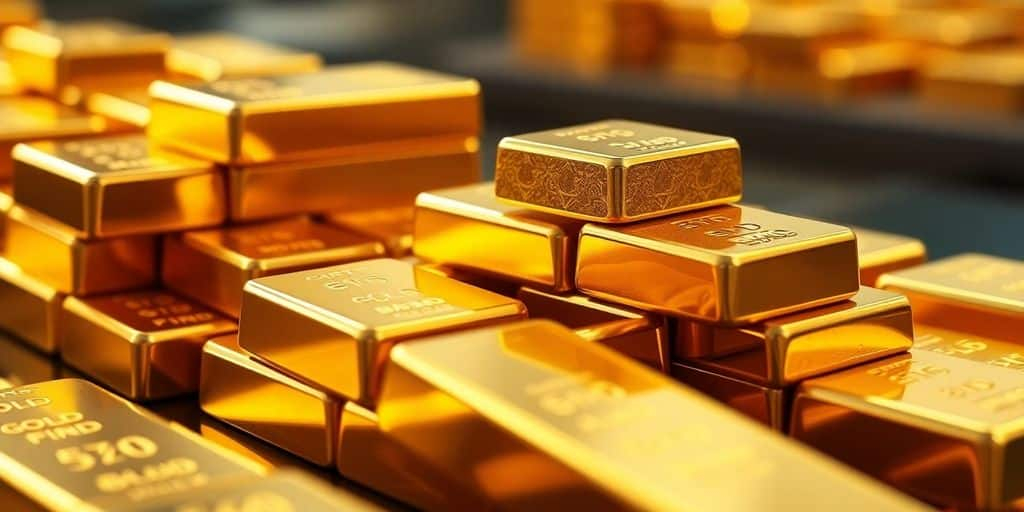 Barres d'or brillantes sur un fond flou.