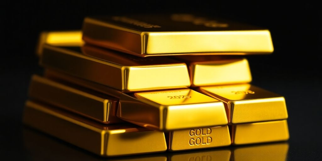 Bars d'or brillants sur fond sombre.