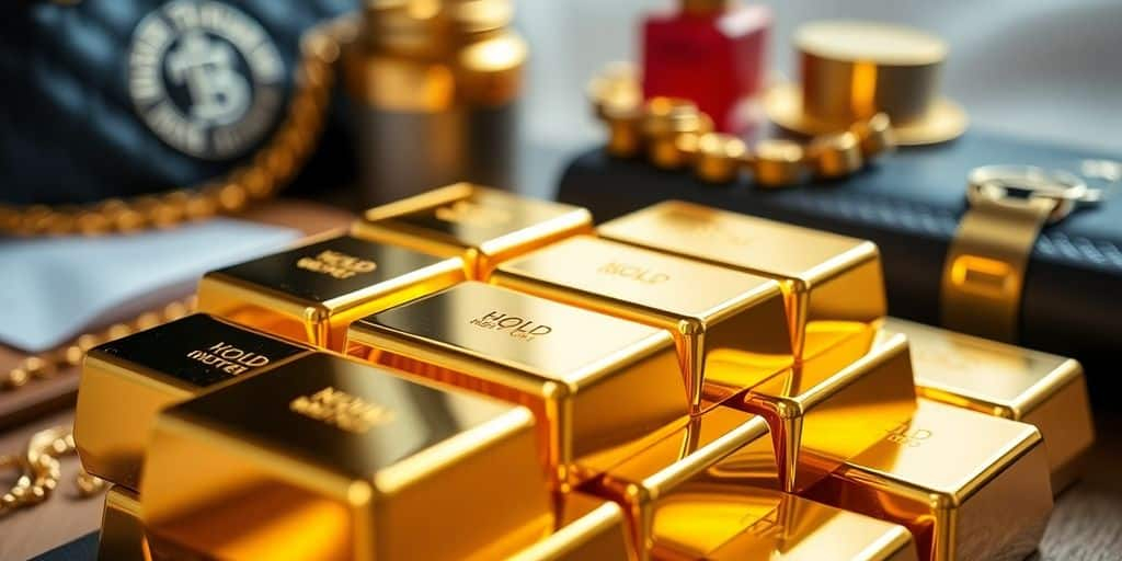 Des barres d'or brillantes empilées sur un fond flou.