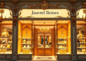 Vitrine d'une bijouterie à Versailles, mettant en avant des bijoux.