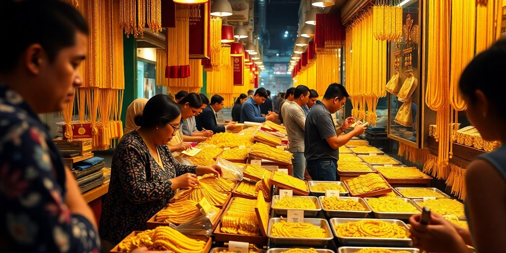 Marché asiatique avec des bijoux en or scintillants.