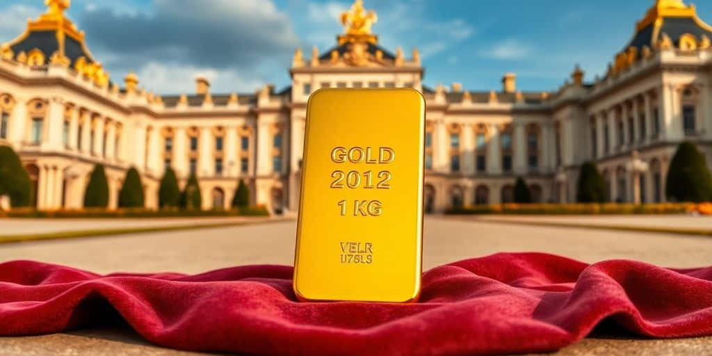 Lingot d'or de 1 kg à Versailles sur un velours.