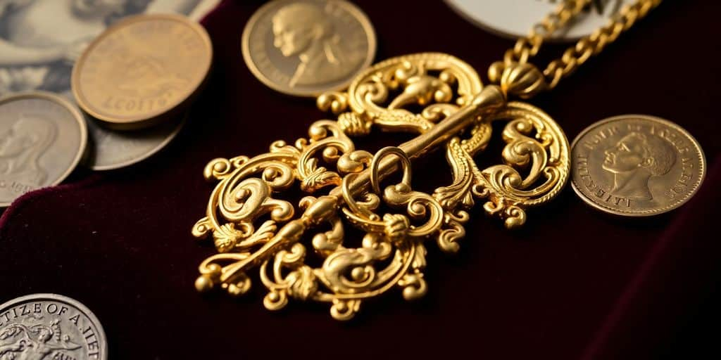 Bijoux en or sur un tissu, héritage familial.