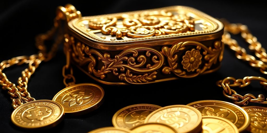 Bijoux en or héréditaires sur un fond sombre.