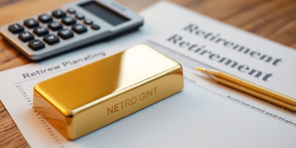 Une barre d'or sur une table avec des documents de retraite.