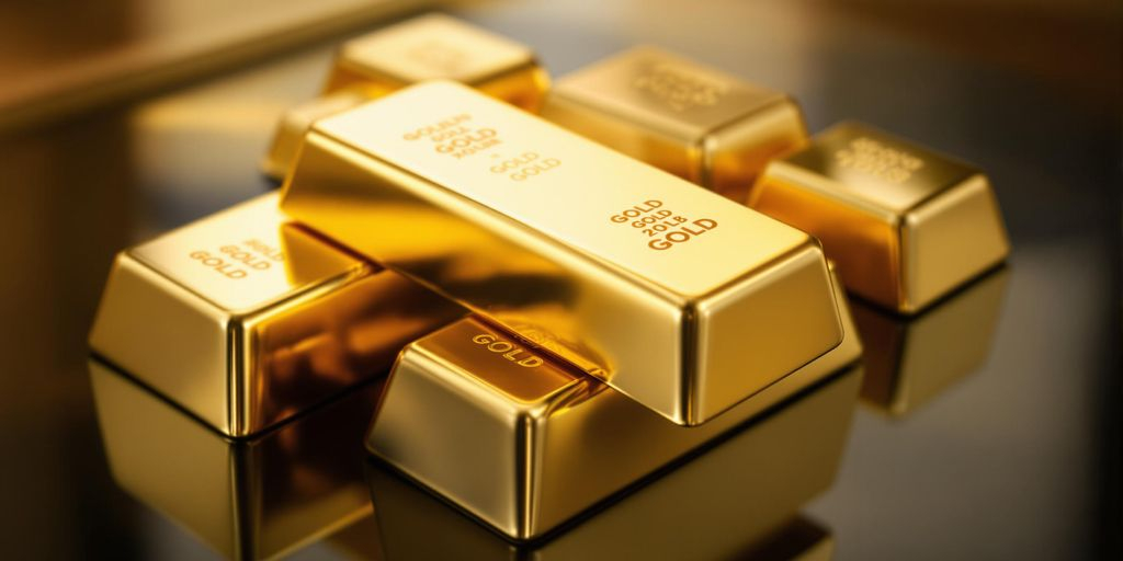 Photo de barres d'or étincelantes sur surface sombre illuminée naturellement