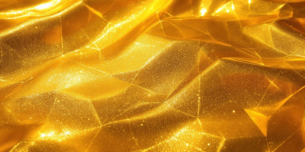 Photographie en macro d'une surface d'or étincelante sous lumière chaude.