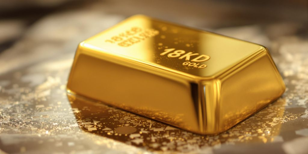 Barre d'or 18 carats luisante sur élégant fond neutre clair