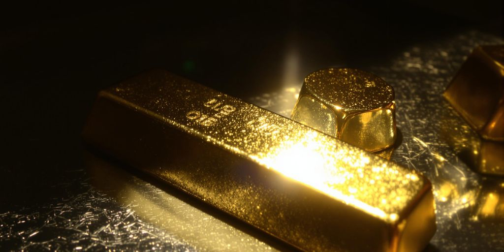 Barre d'or luisante capturée en lumière naturelle avec arrière-plan flou.