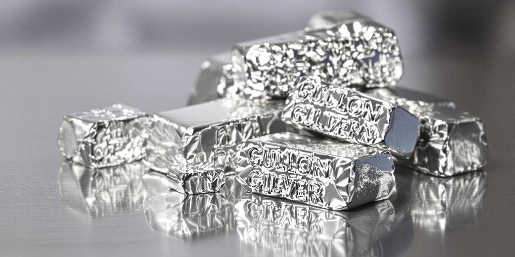 Photographie de lingots d'argent variés sur un fond neutre moderne