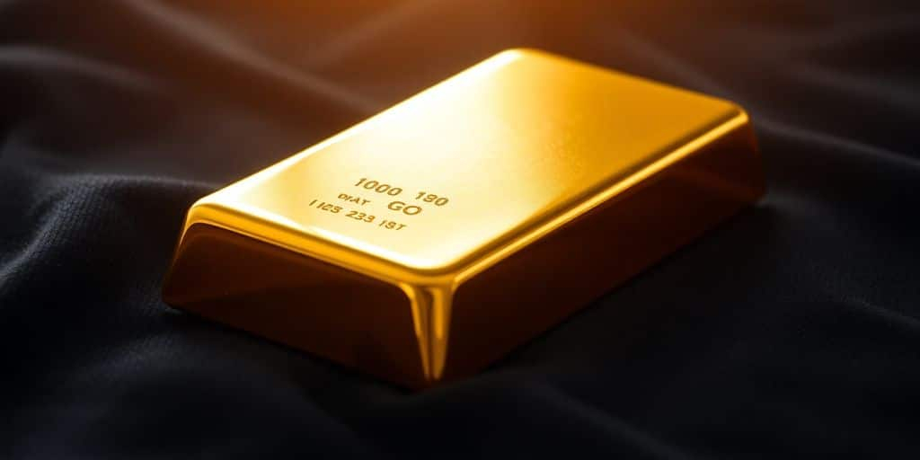 Lingot d'or sur un tissu en velours noir.