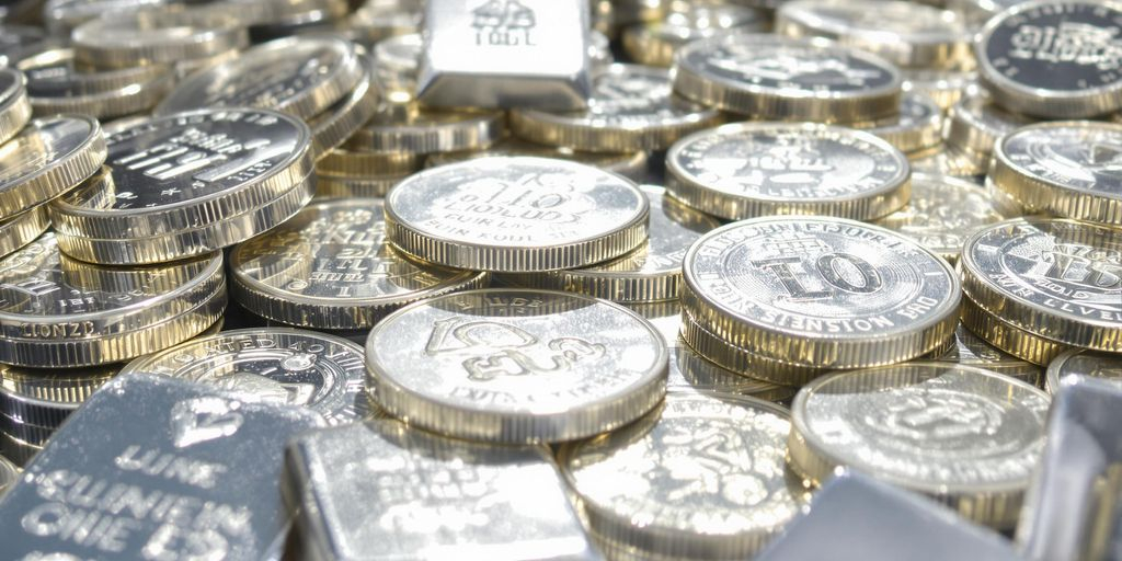 Une photo nette de pièces et lingots en argent brillants.